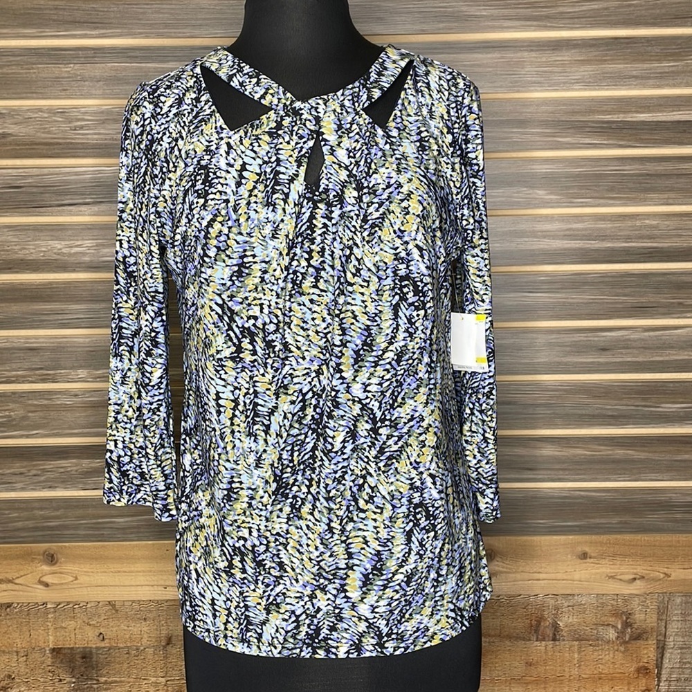 Kasper Printed Twist Neck Top Medium